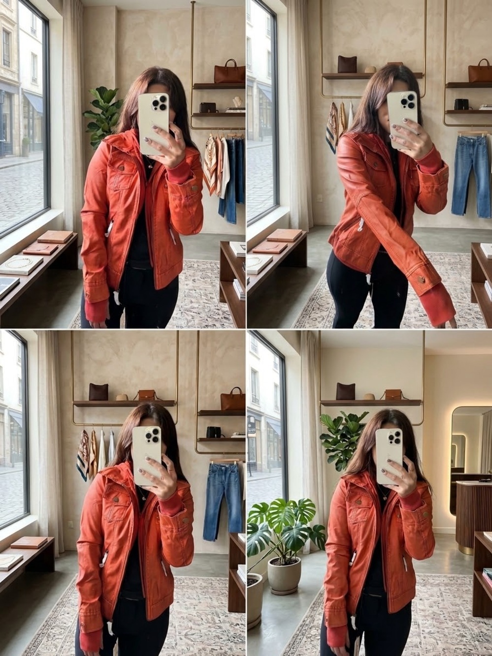Women's Rust Orange Leather Hooded Jacket